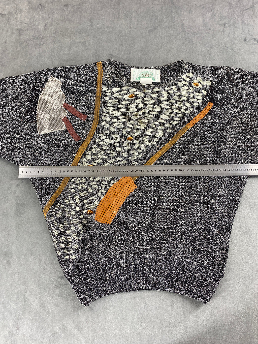 Maglione grigio mélange a fantasia Kiline vintage – Donna Taglia L