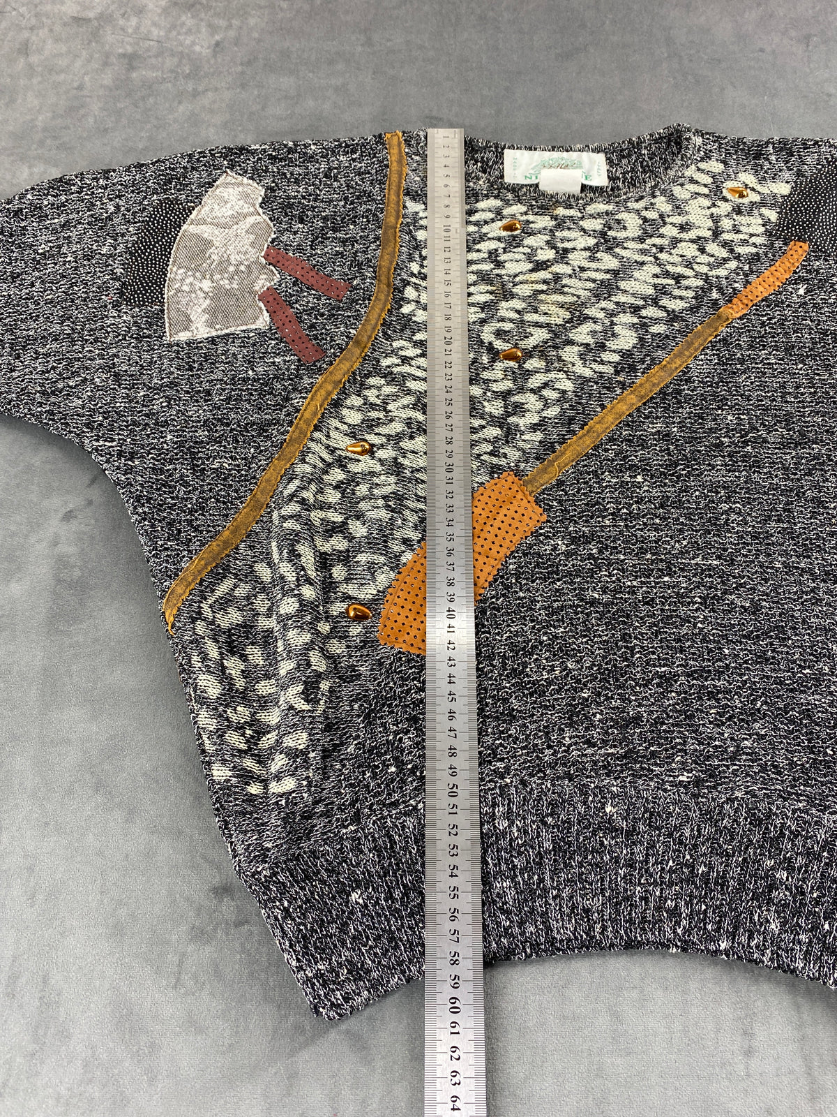 Maglione grigio mélange a fantasia Kiline vintage – Donna Taglia L