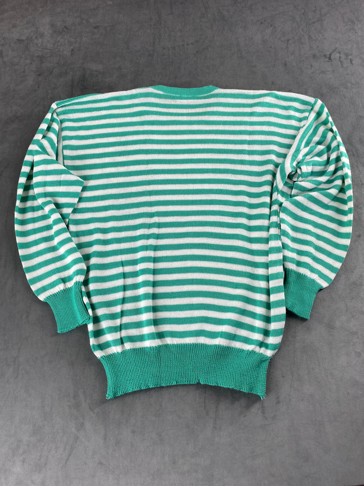Maglione a righe verde e bianco con applicazioni vintage – Donna Taglia M