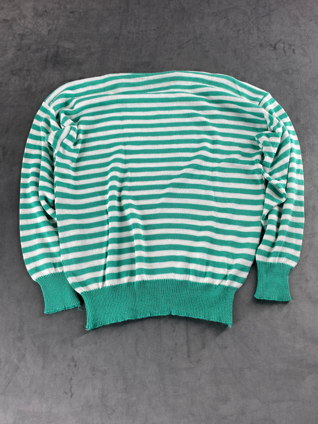 Maglione a righe verde e bianco con applicazioni vintage – Donna Taglia M