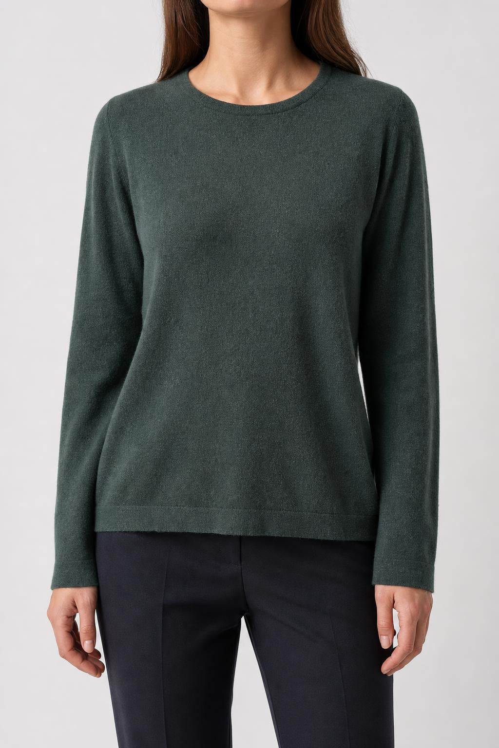 Maglione girocollo verde scuro in lana vintage – Donna Taglia M