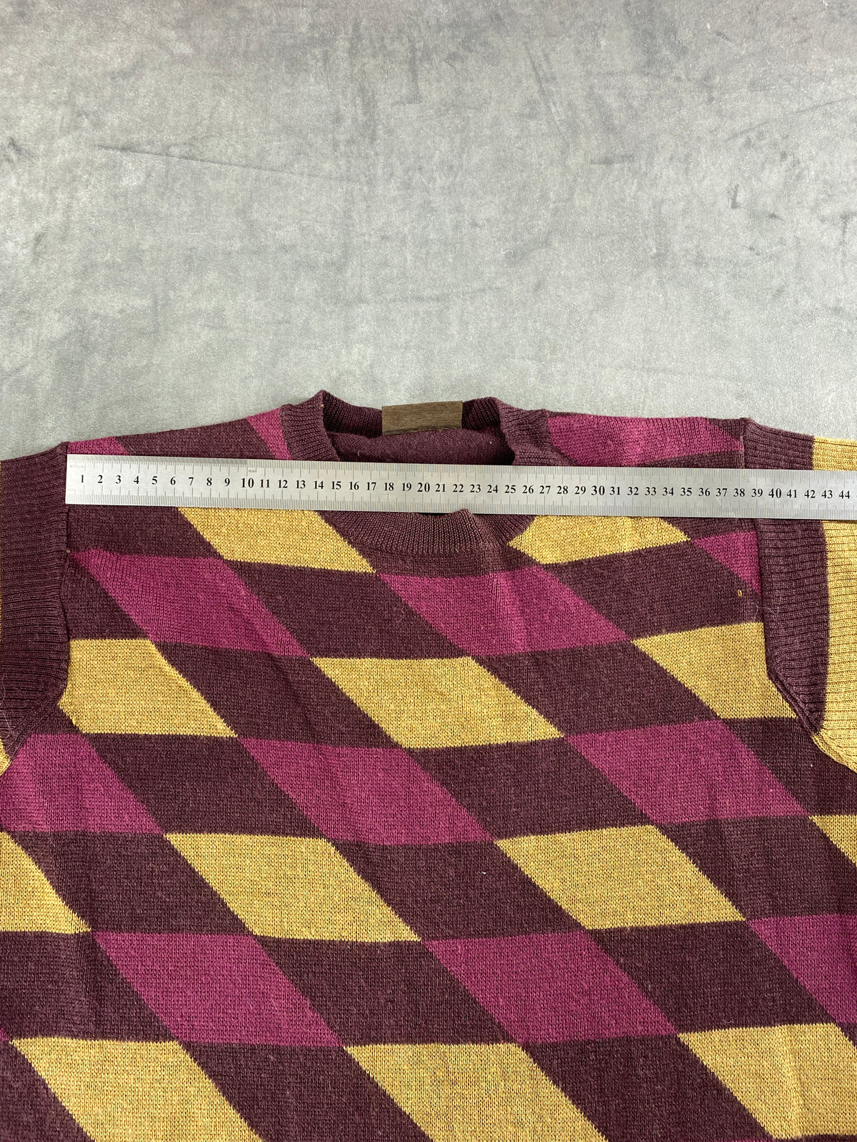 Maglione jacquard geometrico bordeaux e senape Scandinavia vintage – Donna Taglia M