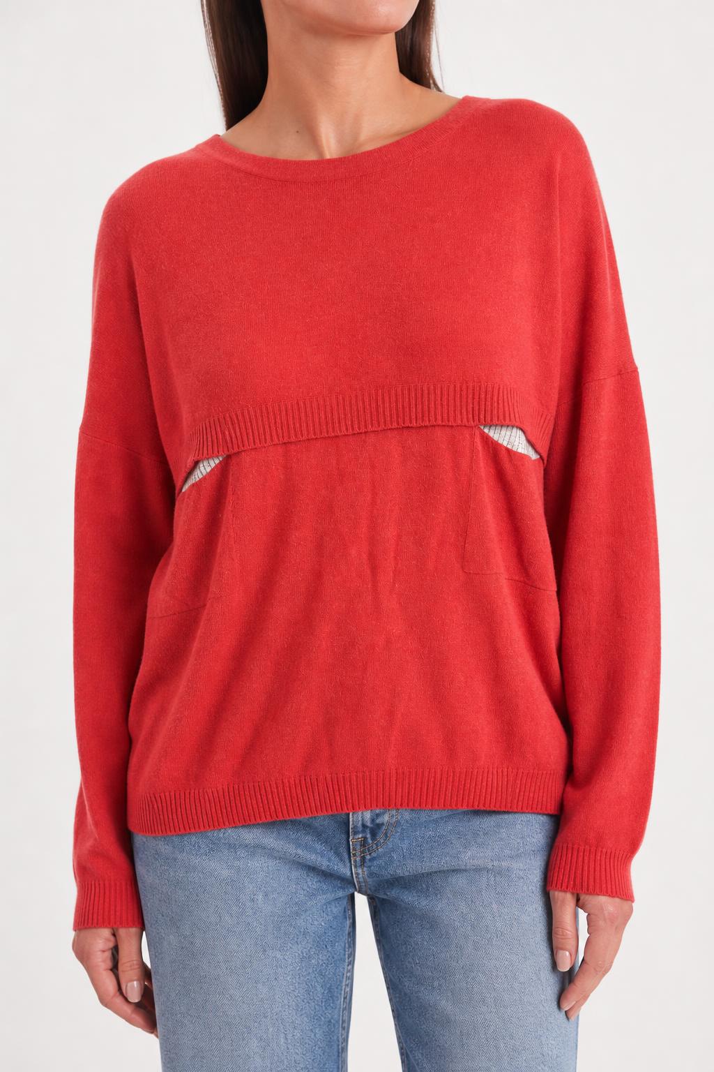 Maglione rosso corallo in maglia fine vintage – Donna Taglia L