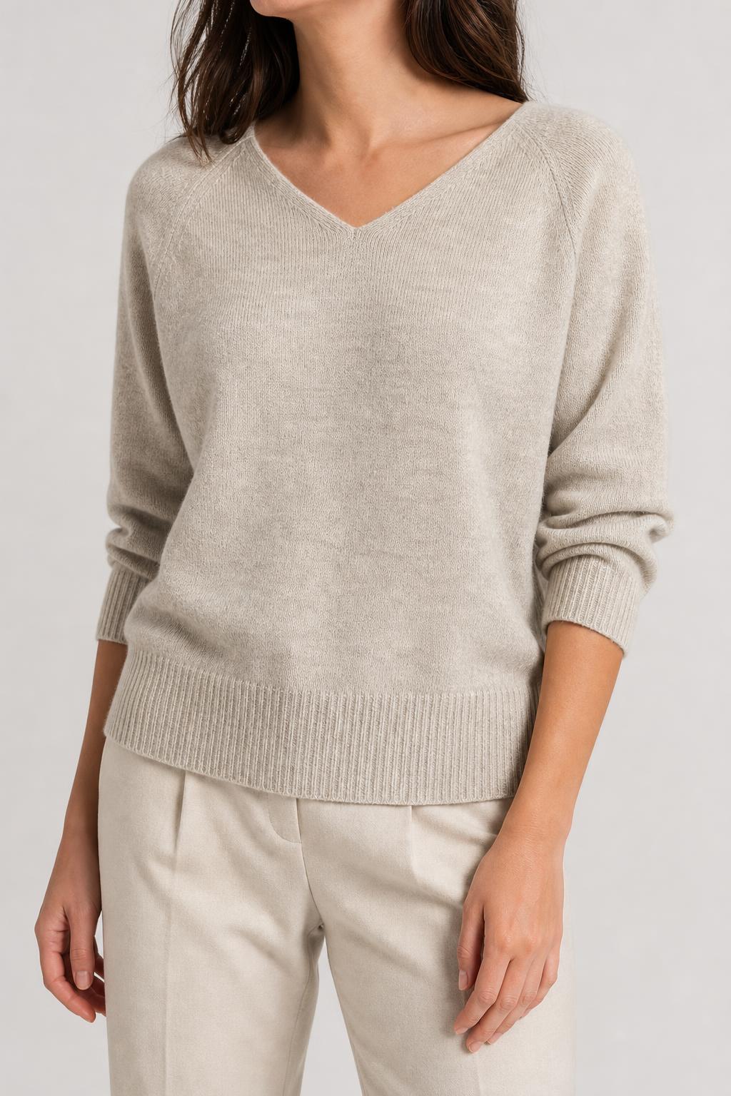 Maglione scollo a V beige in lana e cashmere Pennyblack vintage – Donna Taglia L