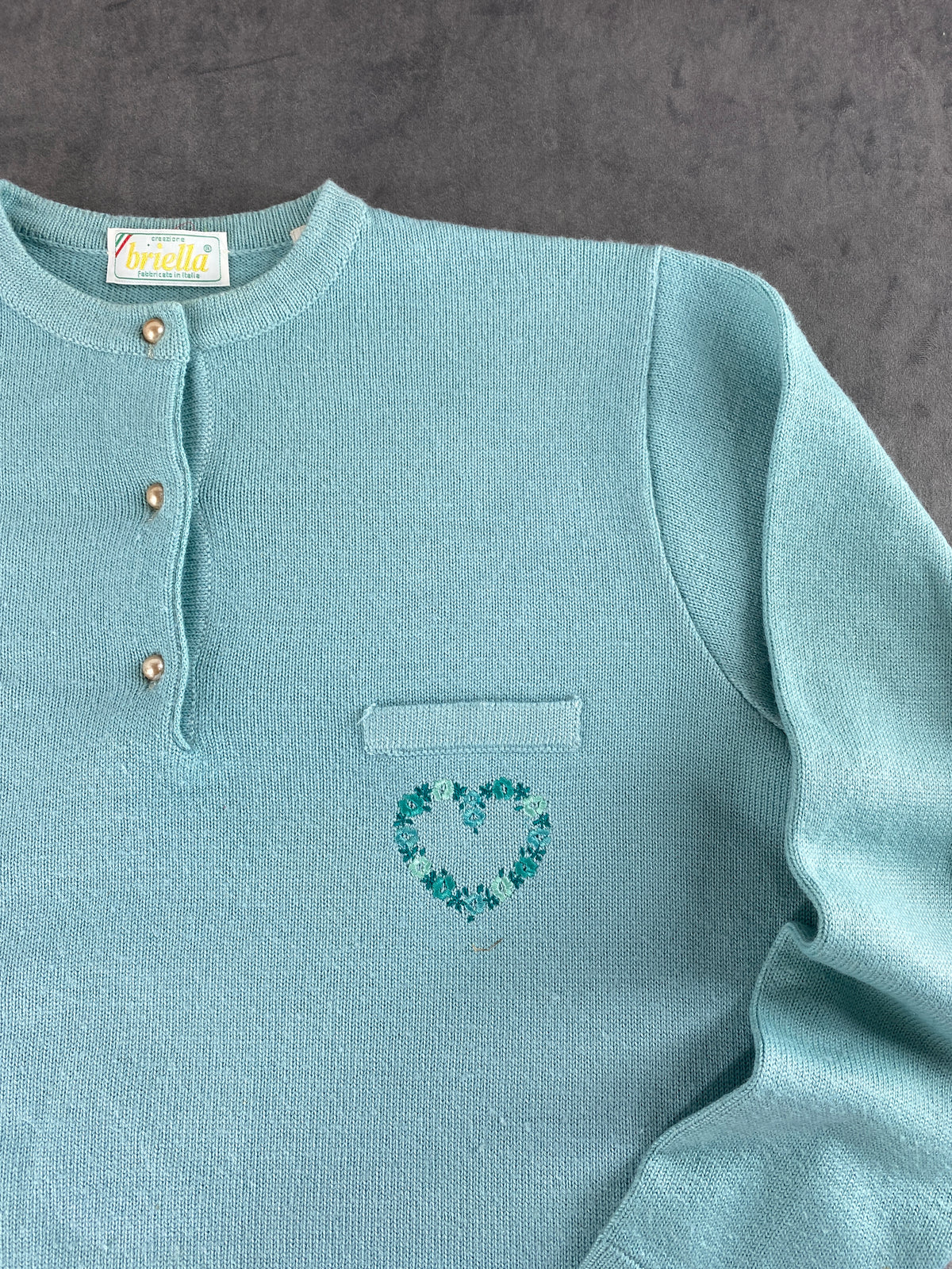 Maglione celeste con bottoni e taschino Briglia vintage – Donna Taglia M