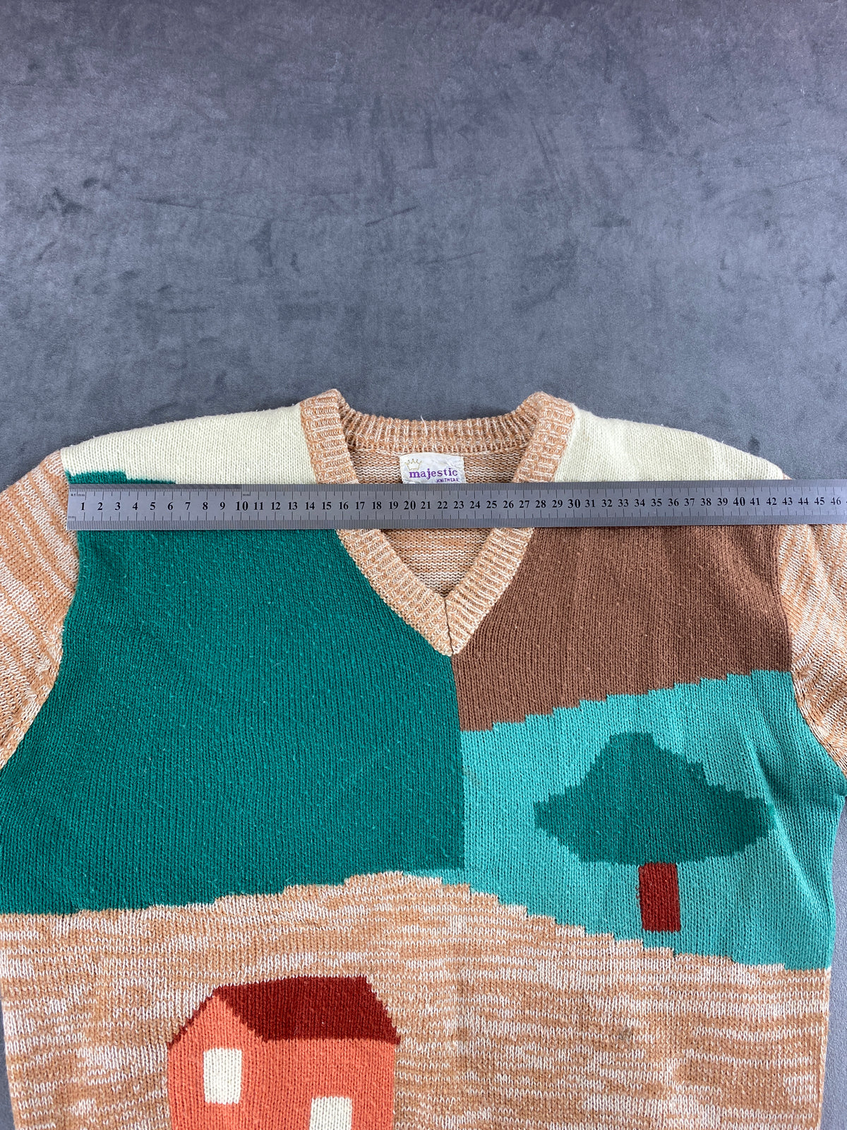 Maglione scollo a V a fantasia paesaggio Majestic vintage – Donna Taglia M