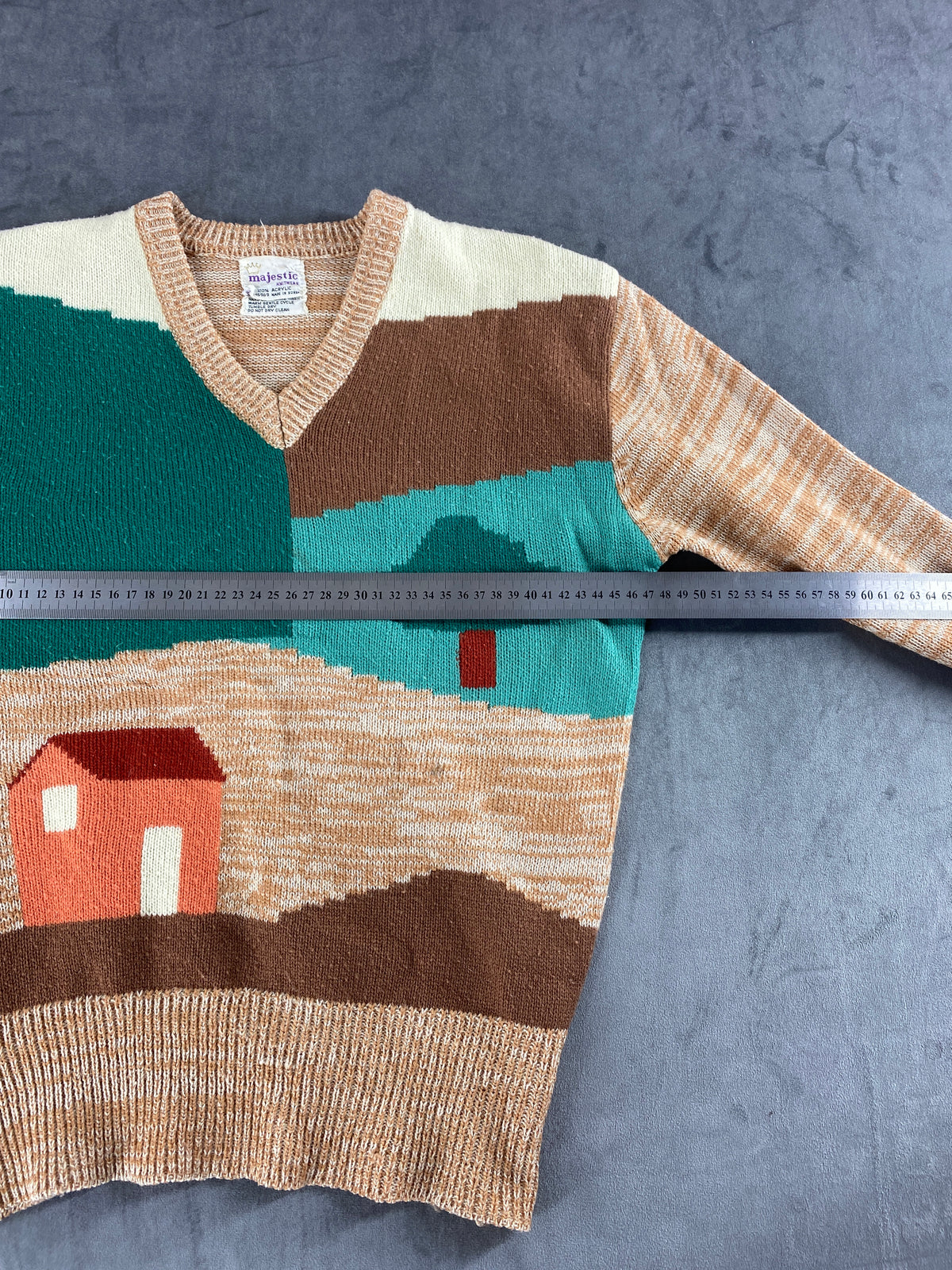 Maglione scollo a V a fantasia paesaggio Majestic vintage – Donna Taglia M