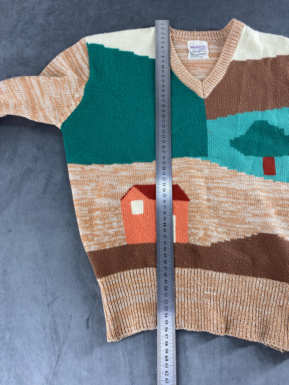 Maglione scollo a V a fantasia paesaggio Majestic vintage – Donna Taglia M