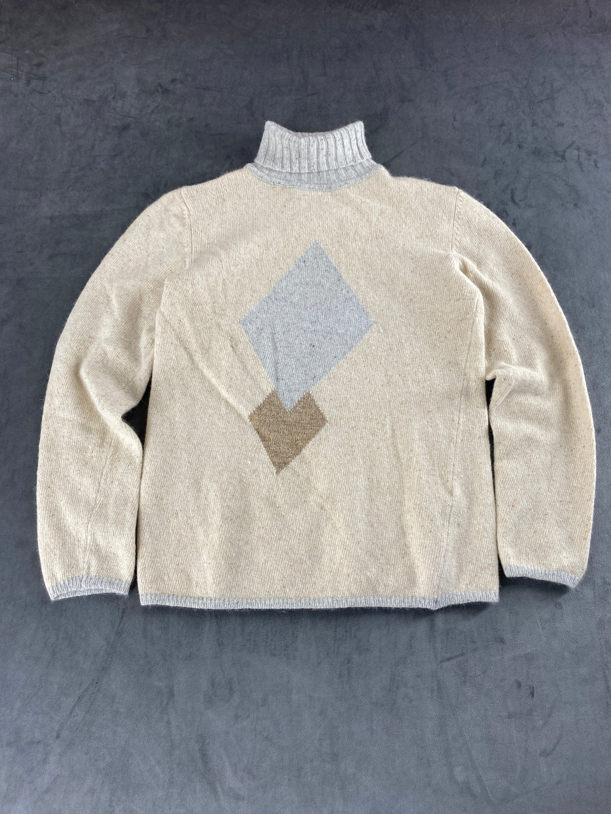 Maglione lupetto panna con rombo in lana merino e angora vintage – Donna Taglia XL