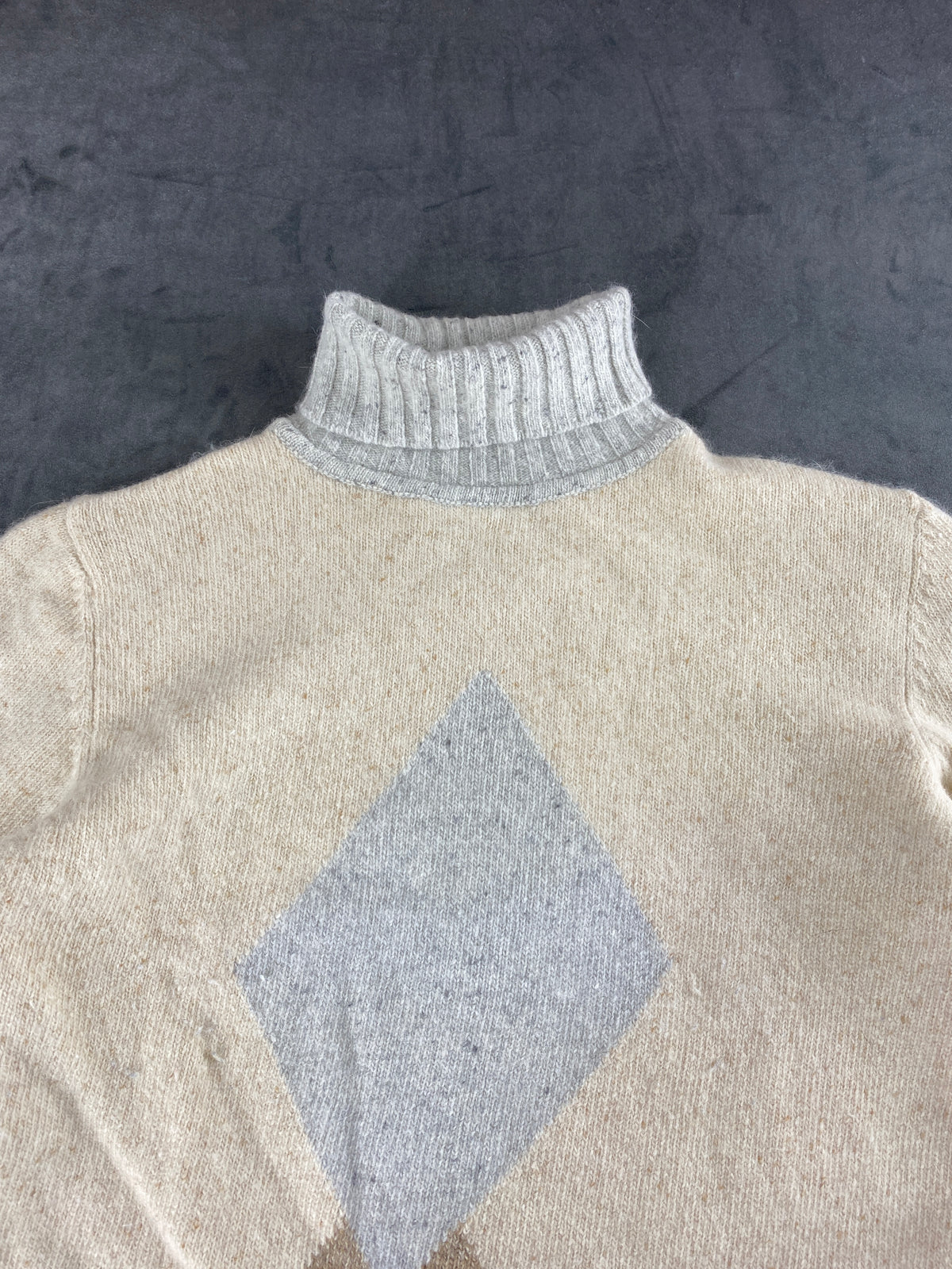 Maglione lupetto panna con rombo in lana merino e angora vintage – Donna Taglia XL
