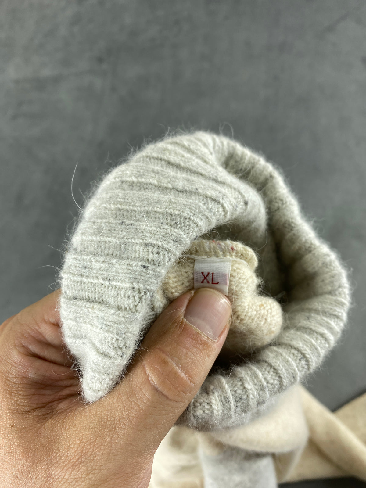 Maglione lupetto panna con rombo in lana merino e angora vintage – Donna Taglia XL