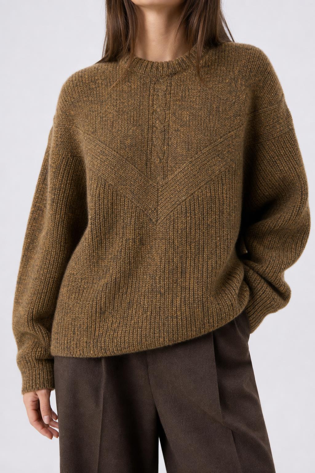 Maglione girocollo marrone mélange in lana vintage – Donna Taglia L