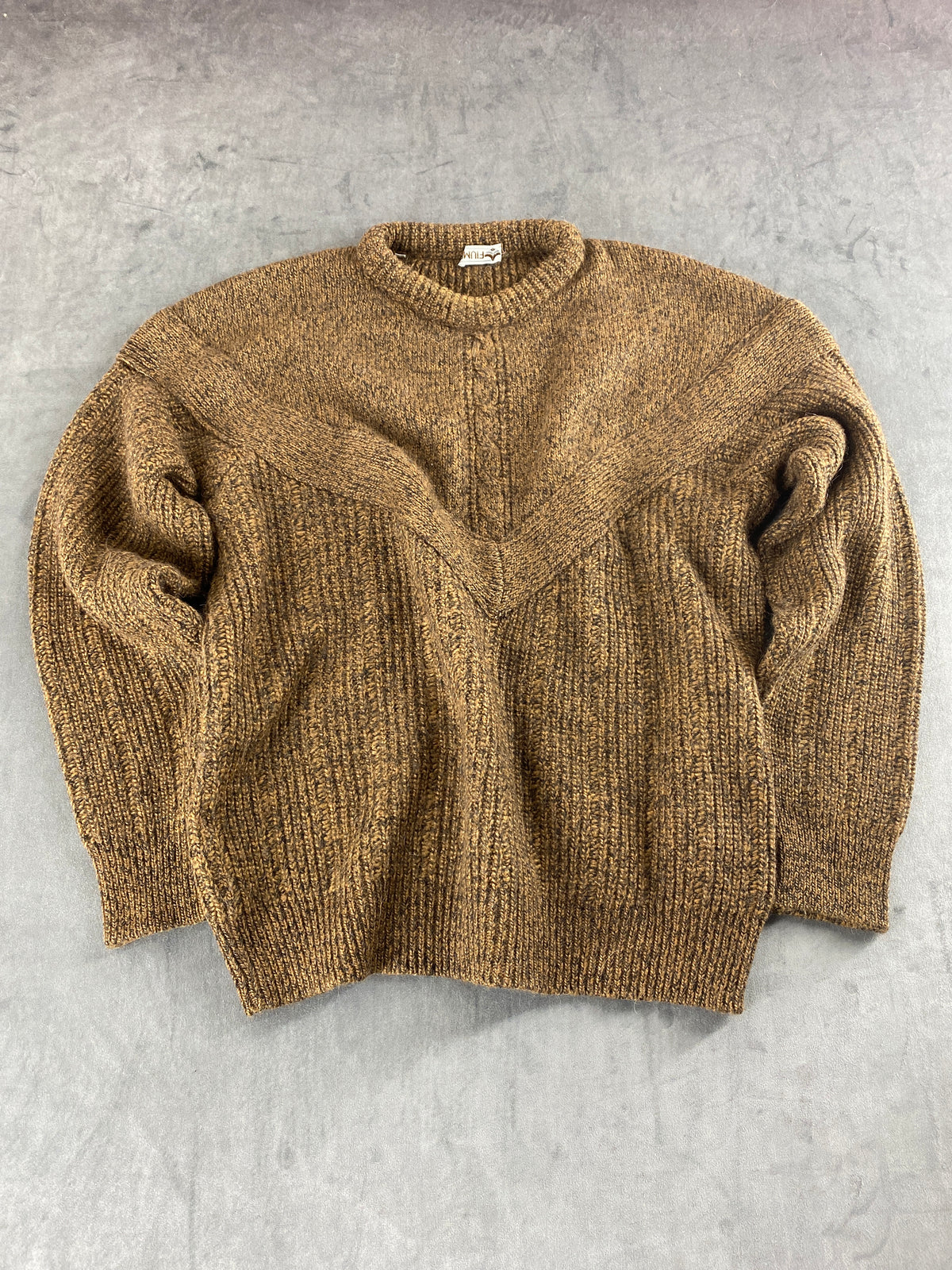 Maglione girocollo marrone mélange in lana vintage – Donna Taglia L