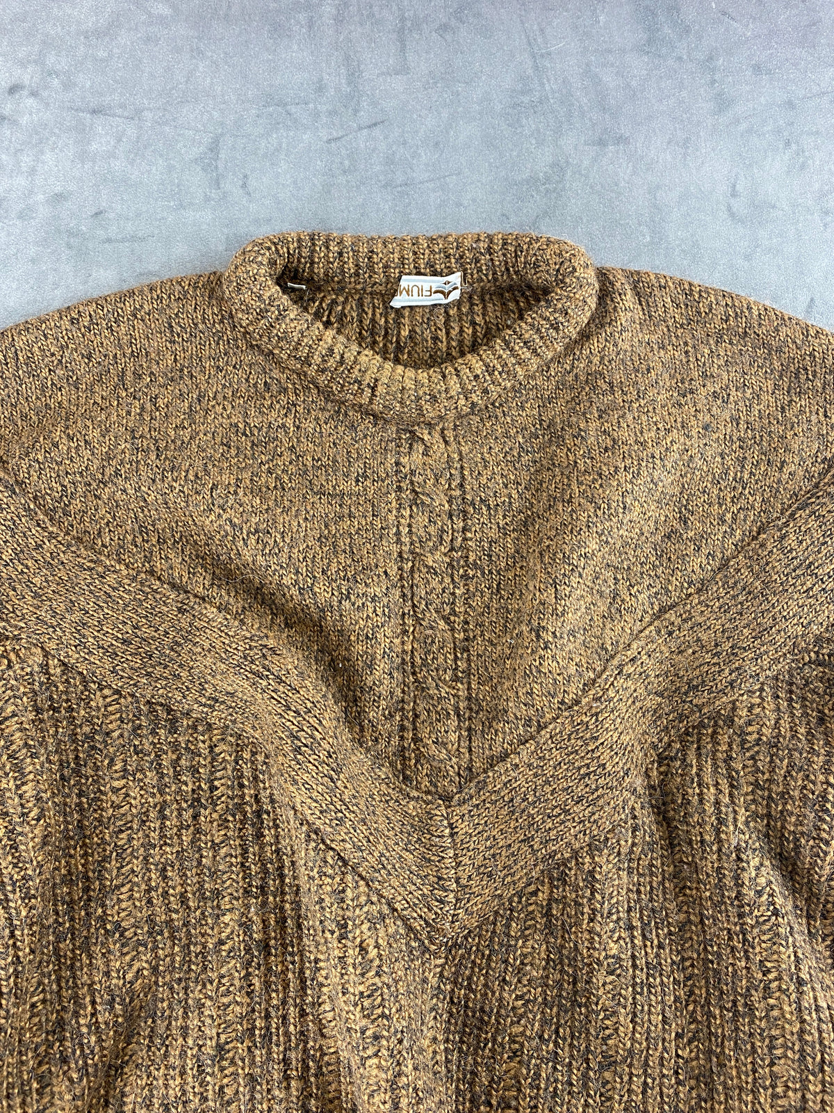 Maglione girocollo marrone mélange in lana vintage – Donna Taglia L