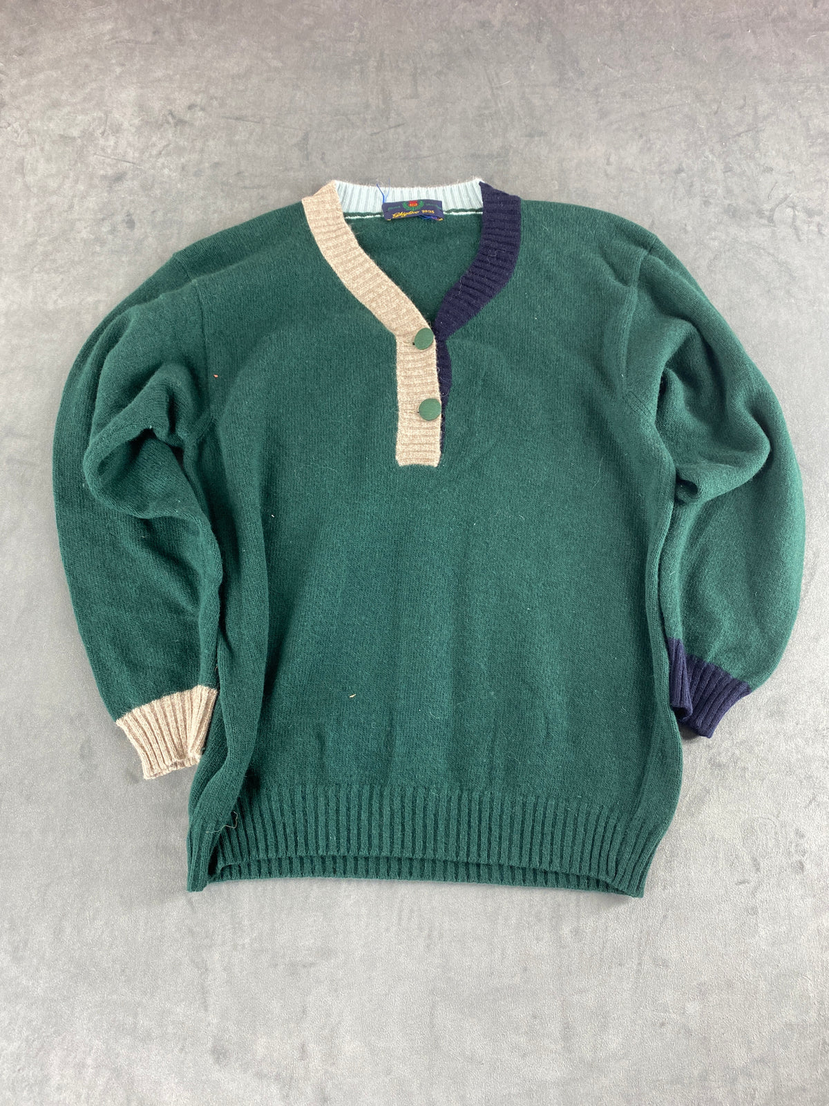 Maglione henley verde con profili panna Gigolo vintage – Donna Taglia L (IT 44)