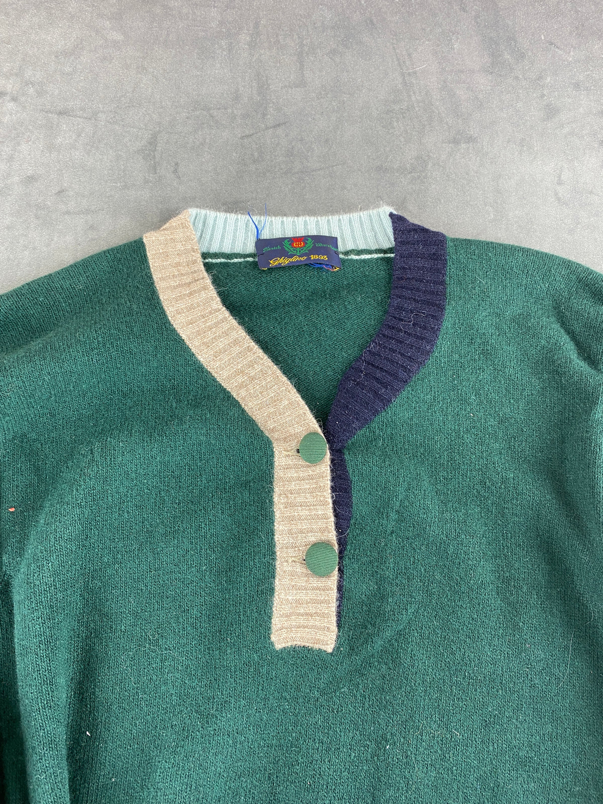 Maglione henley verde con profili panna Gigolo vintage – Donna Taglia L (IT 44)