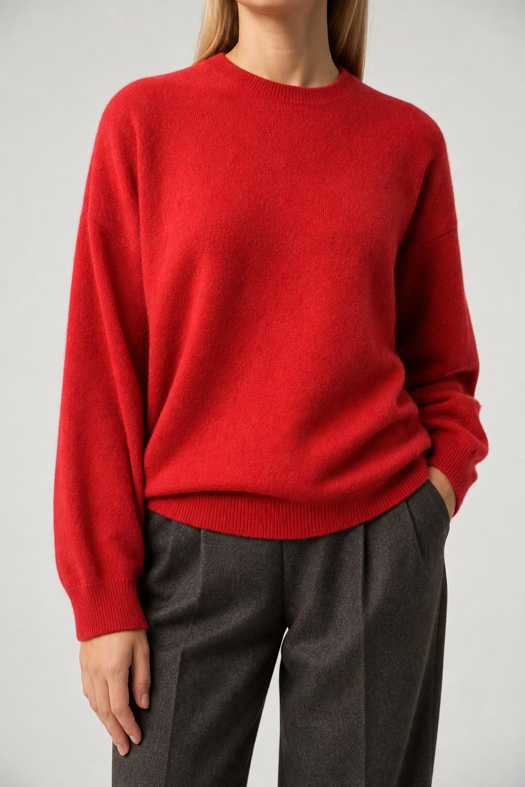 Maglione rosso in lana e angora vintage – Donna Taglia L
