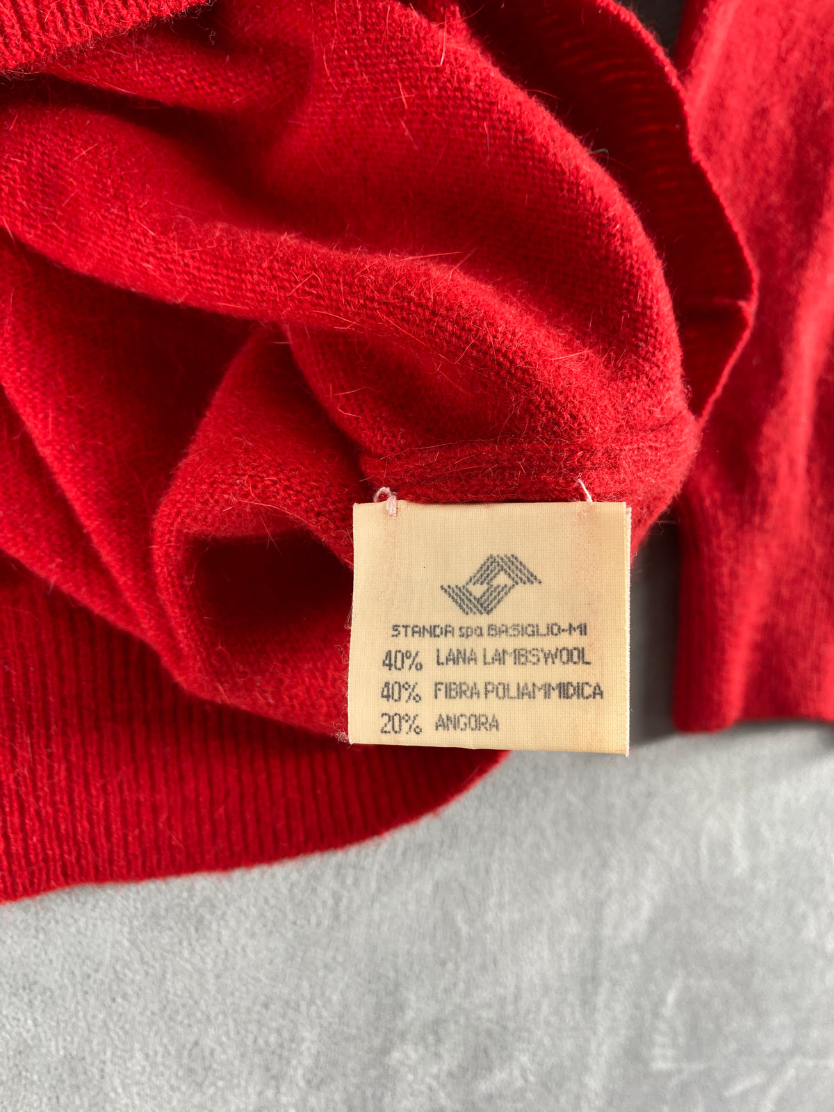 Maglione rosso in lana e angora vintage – Donna Taglia L