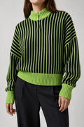 Maglione a coste verde lime e nero con zip vintage – Donna Taglia M