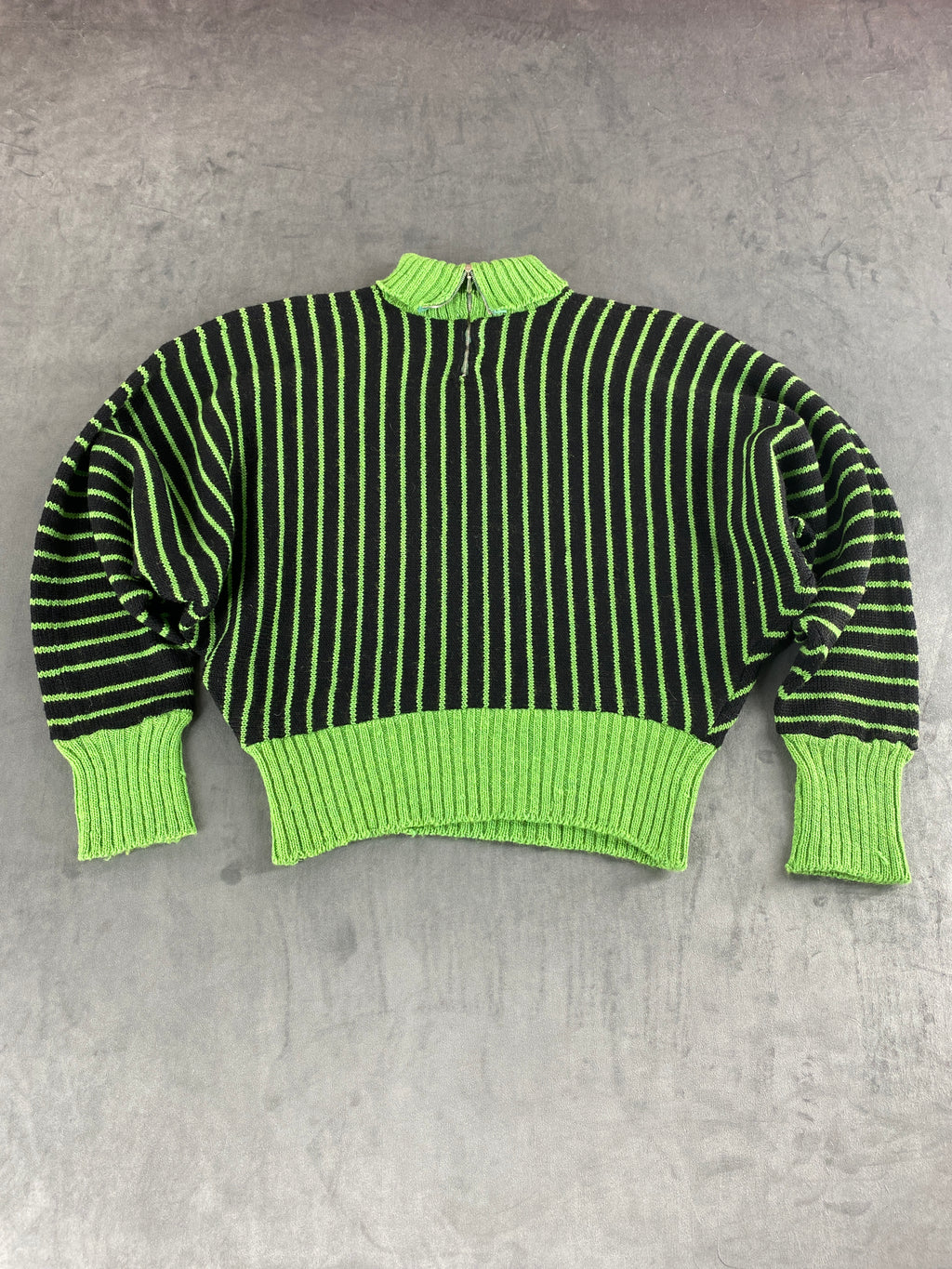 Maglione a coste verde lime e nero con zip vintage – Donna Taglia M
