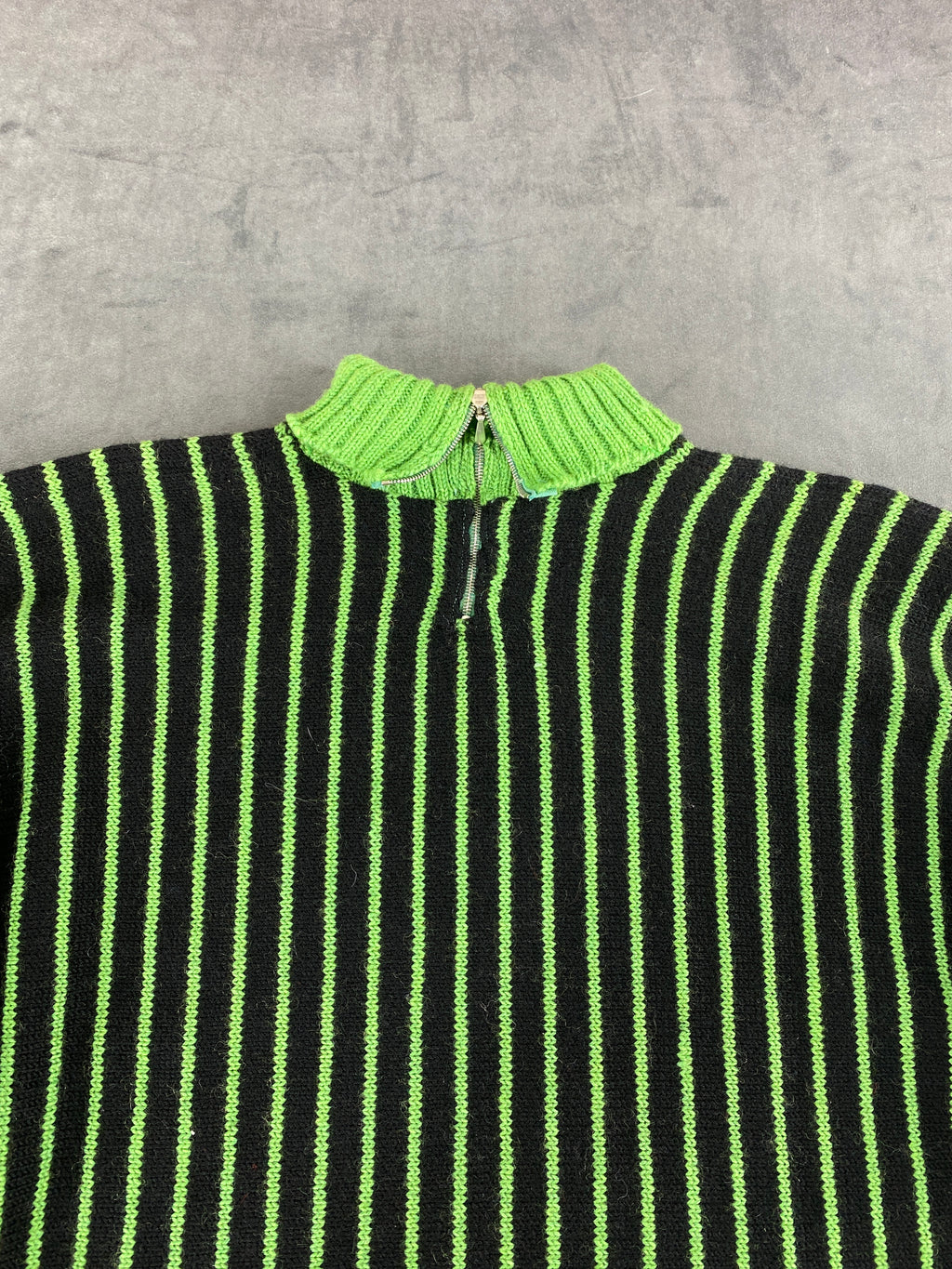 Maglione a coste verde lime e nero con zip vintage – Donna Taglia M