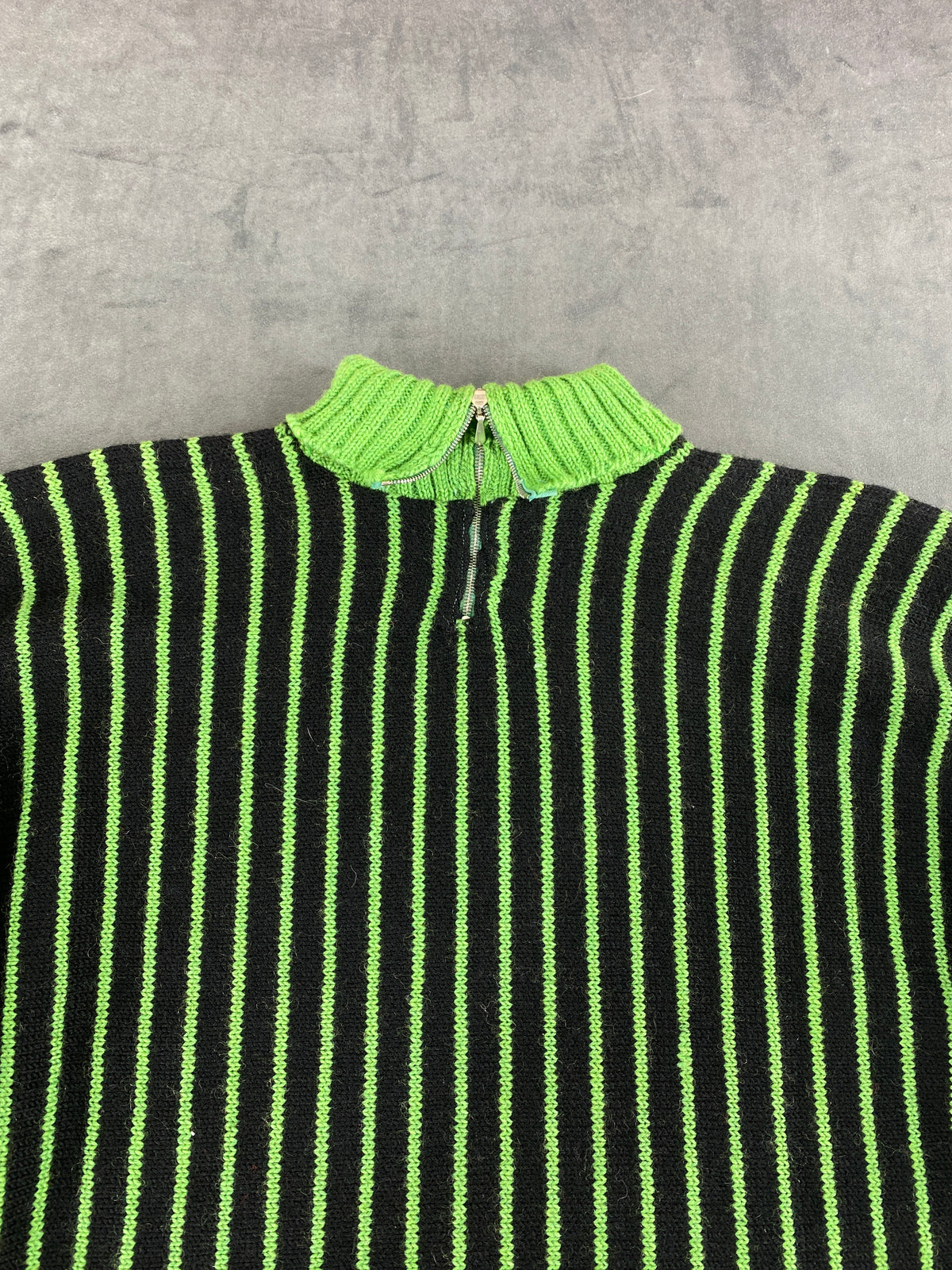 Maglione a coste verde lime e nero con zip vintage – Donna Taglia M