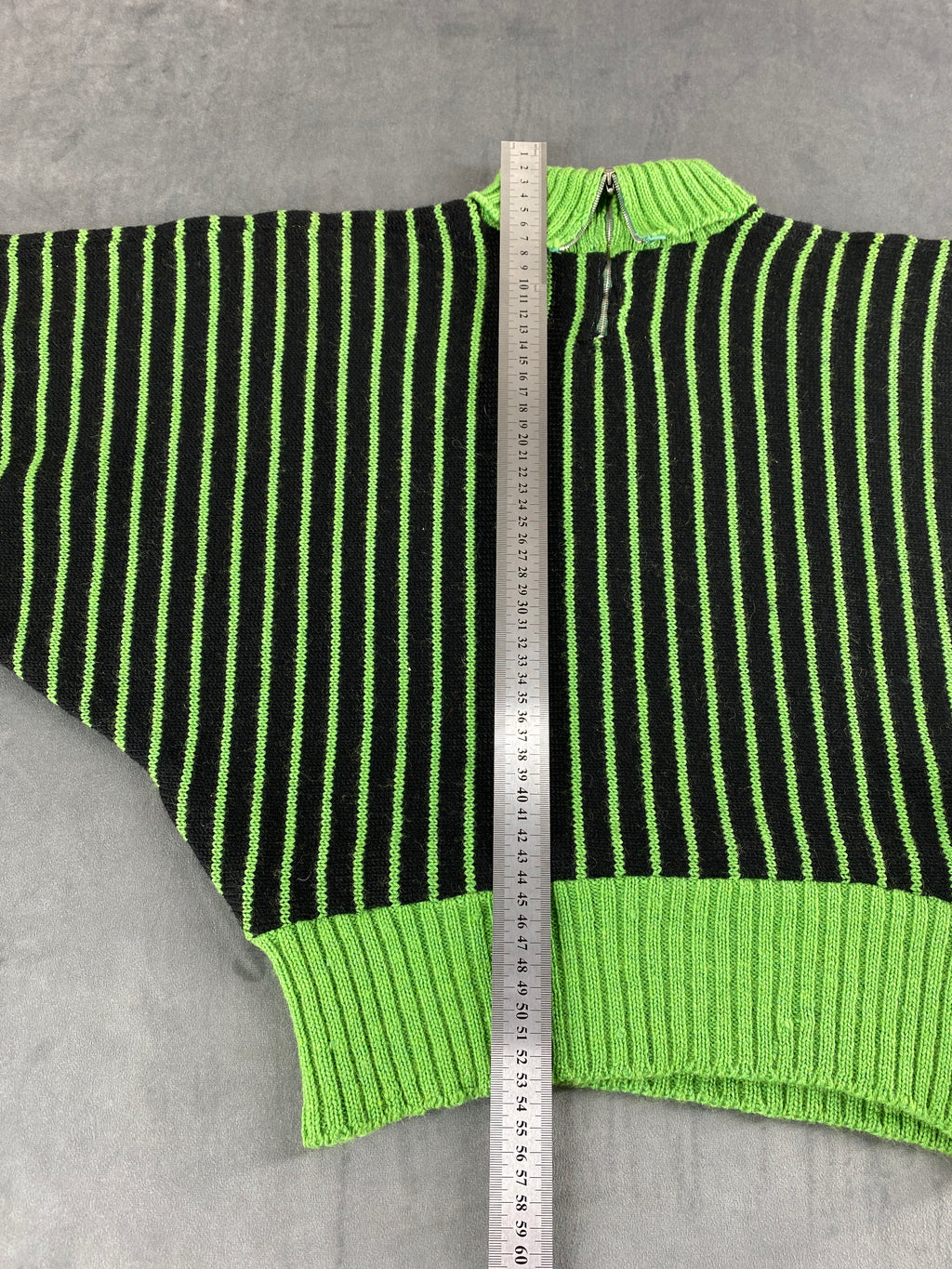 Maglione a coste verde lime e nero con zip vintage – Donna Taglia M