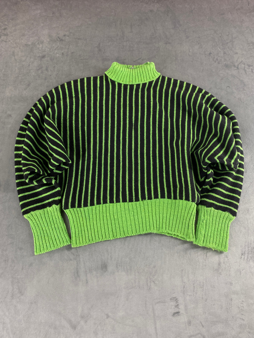 Maglione a coste verde lime e nero con zip vintage – Donna Taglia M