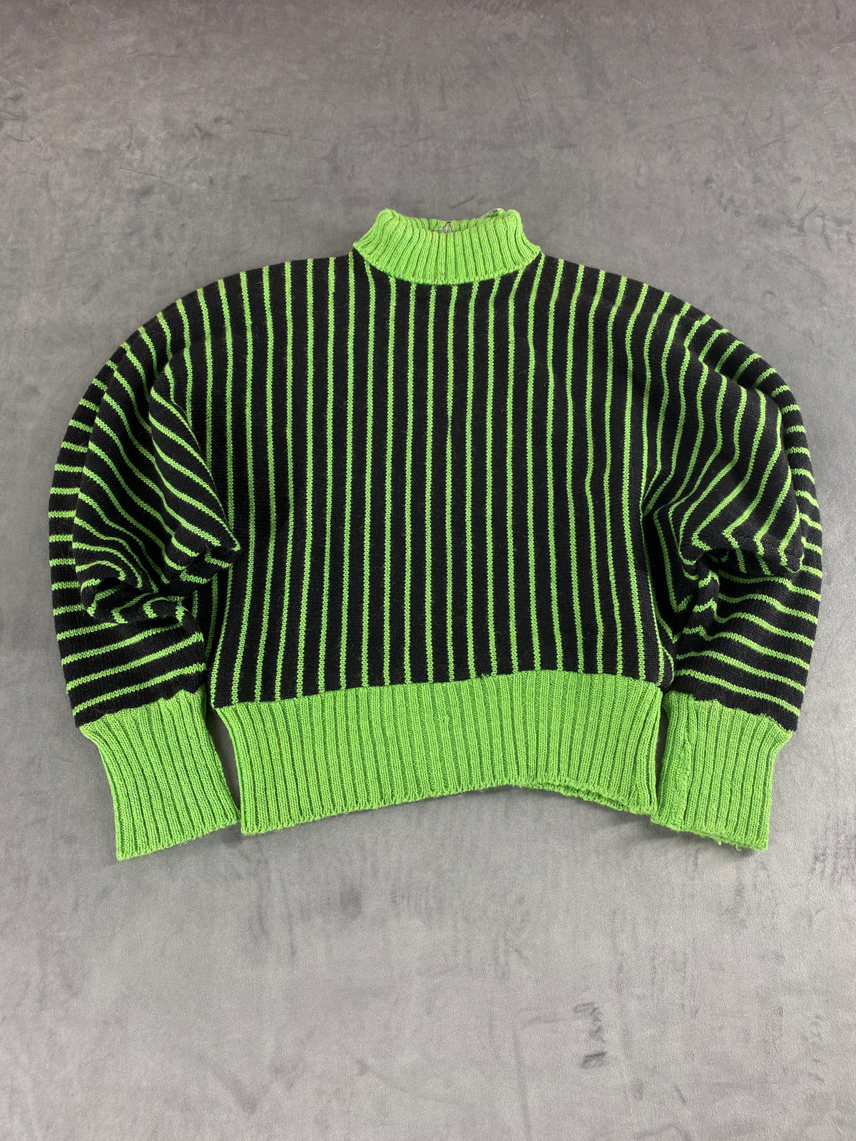 Maglione a coste verde lime e nero con zip vintage – Donna Taglia M