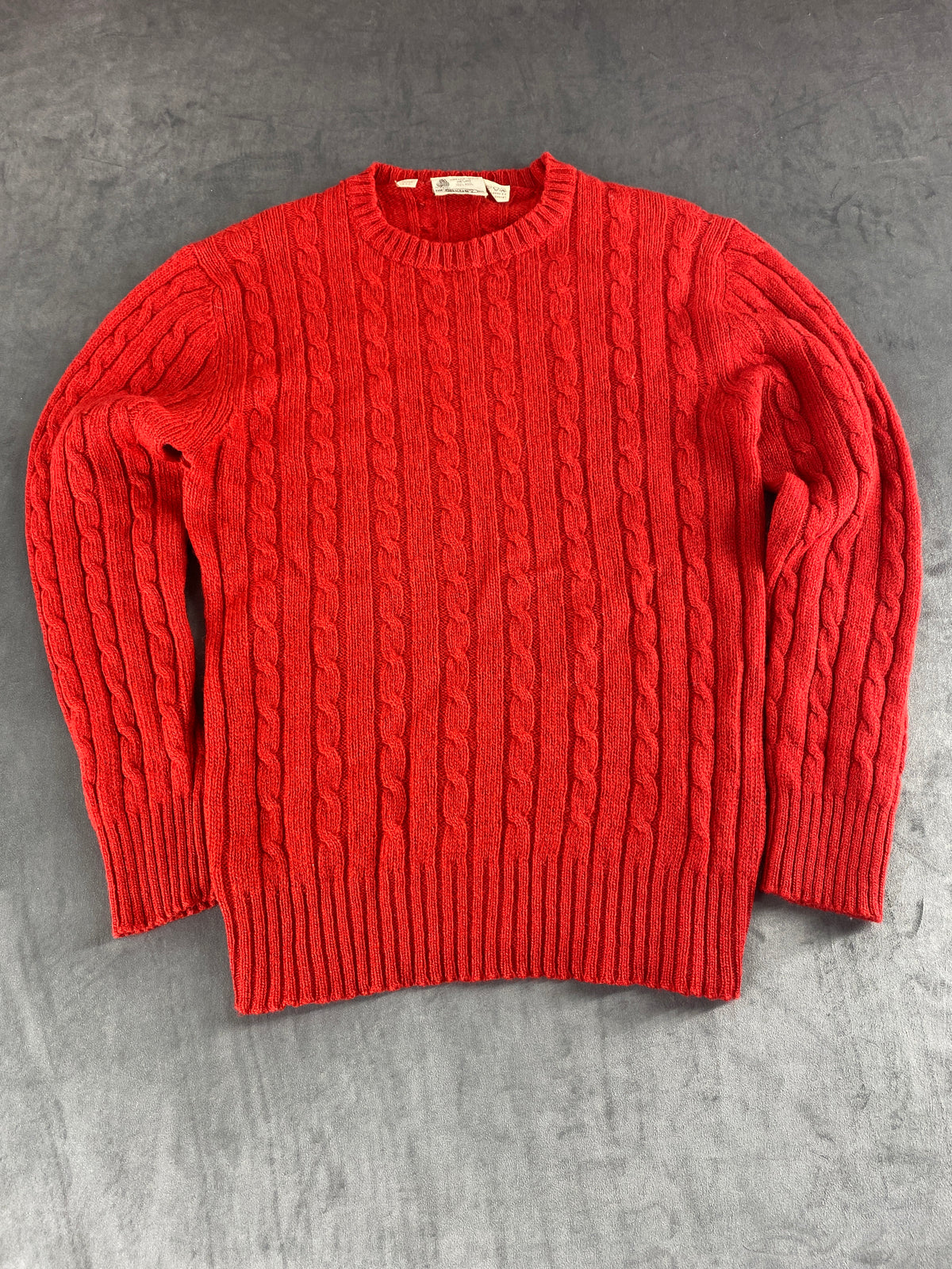 Maglione a trecce rosso in lana Shetland Orkney vintage – Donna Taglia L