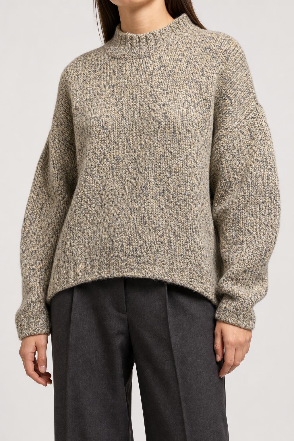 Maglione lupetto bouclé tortora vintage – Donna Taglia L