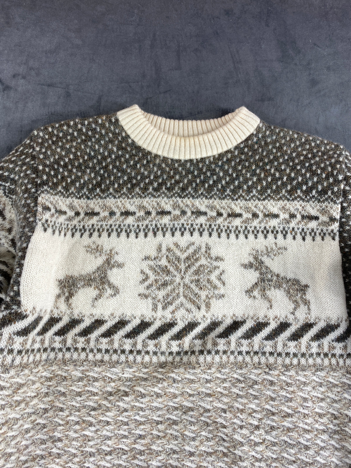 Maglione norvegese con renne panna e grigio Geiger vintage – Donna Taglia L