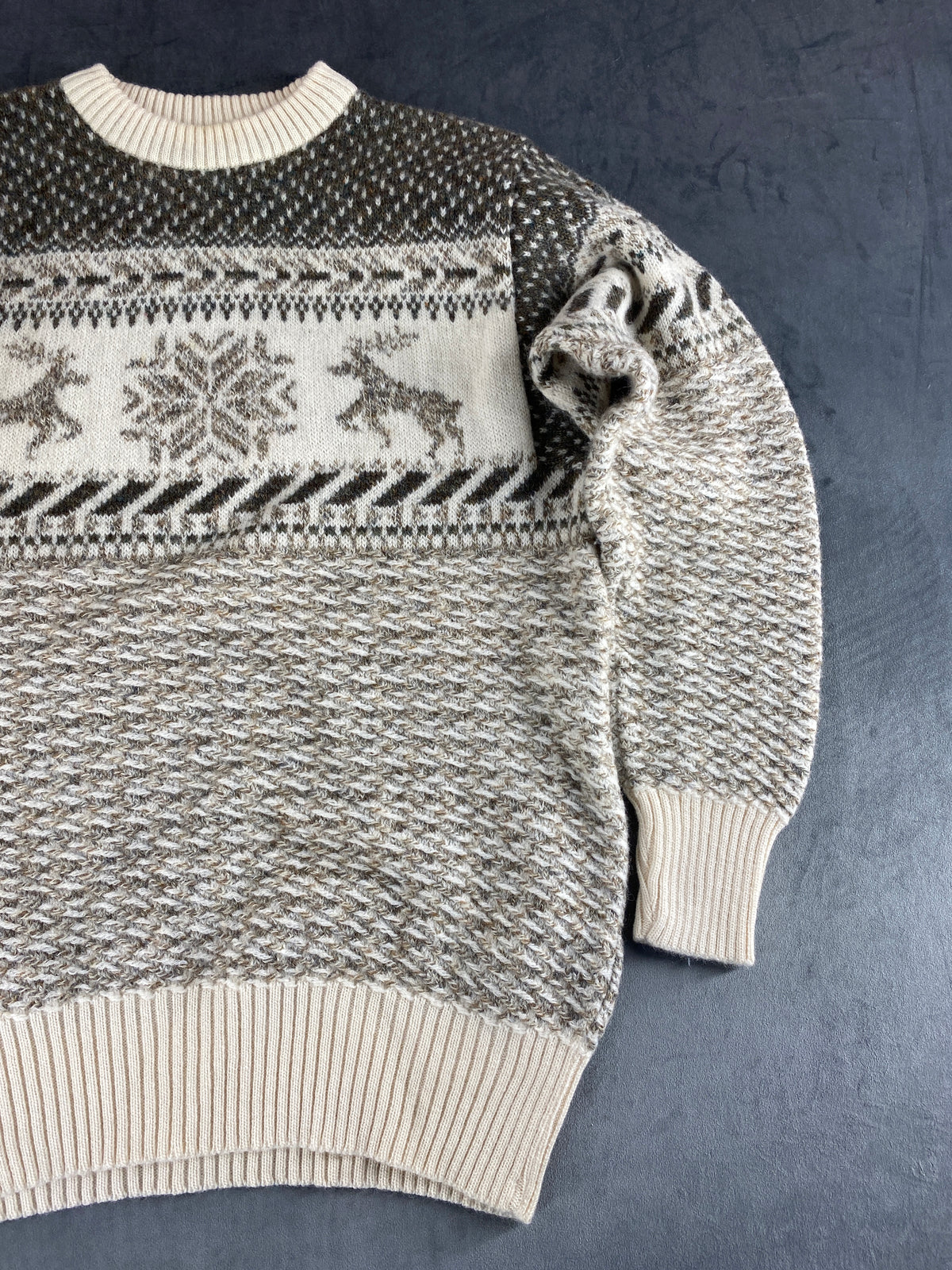 Maglione norvegese con renne panna e grigio Geiger vintage – Donna Taglia L