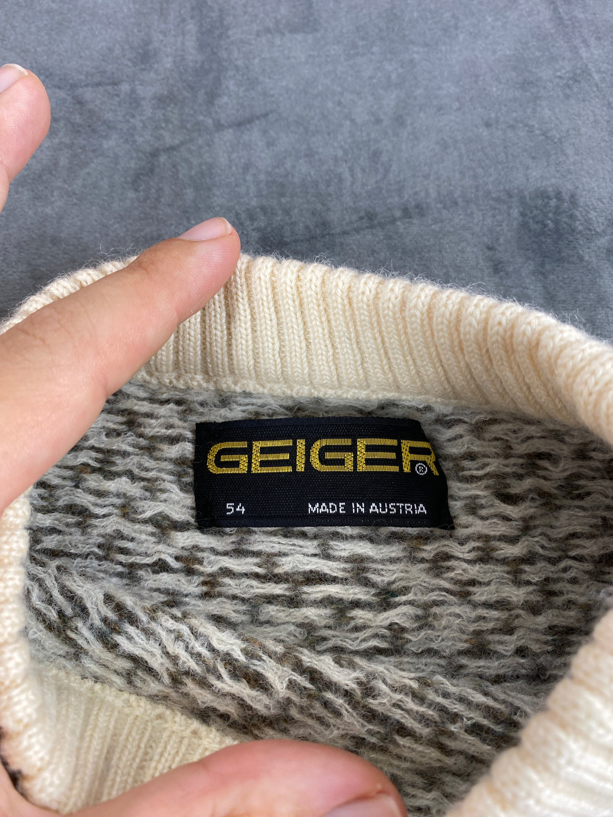 Maglione norvegese con renne panna e grigio Geiger vintage – Donna Taglia L