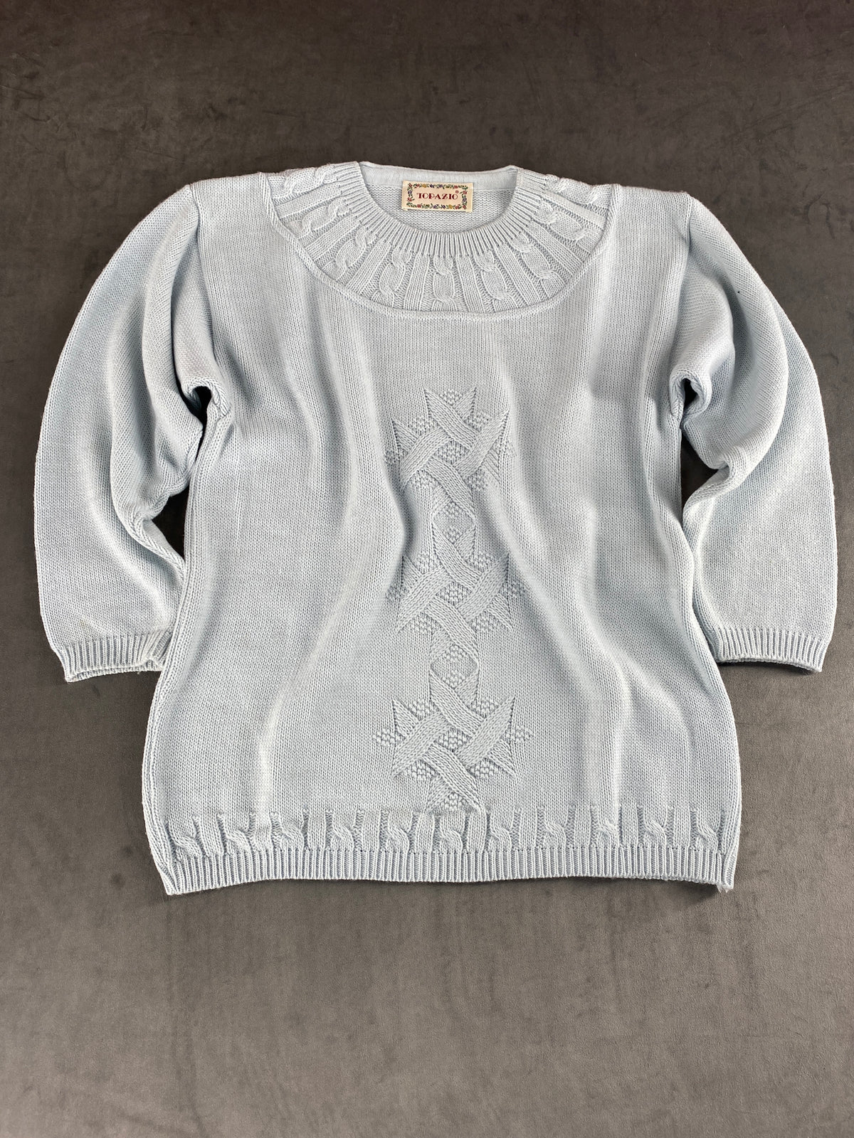 Maglione azzurro polvere lavorato Topazio vintage – Donna Taglia M