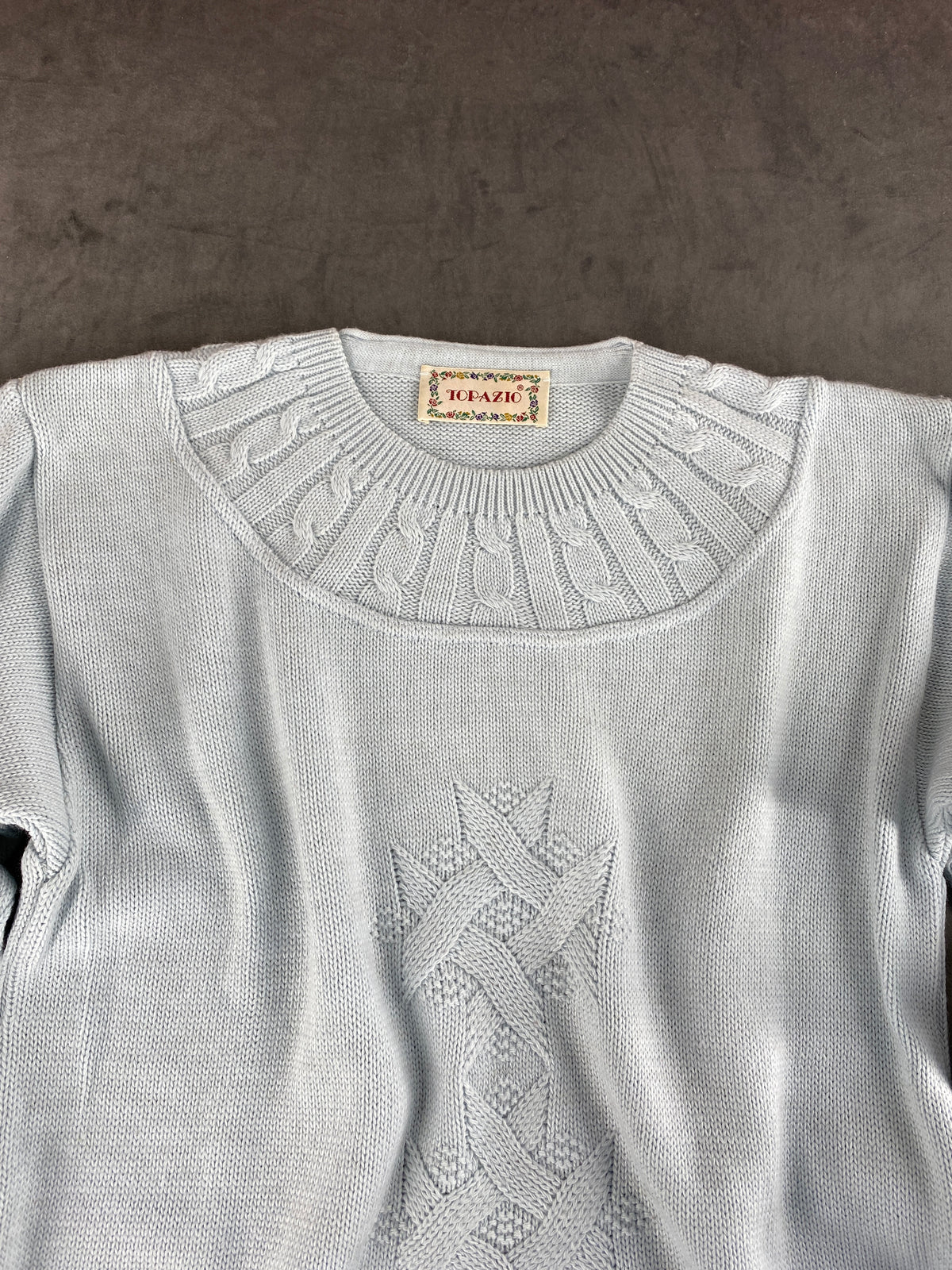 Maglione azzurro polvere lavorato Topazio vintage – Donna Taglia M