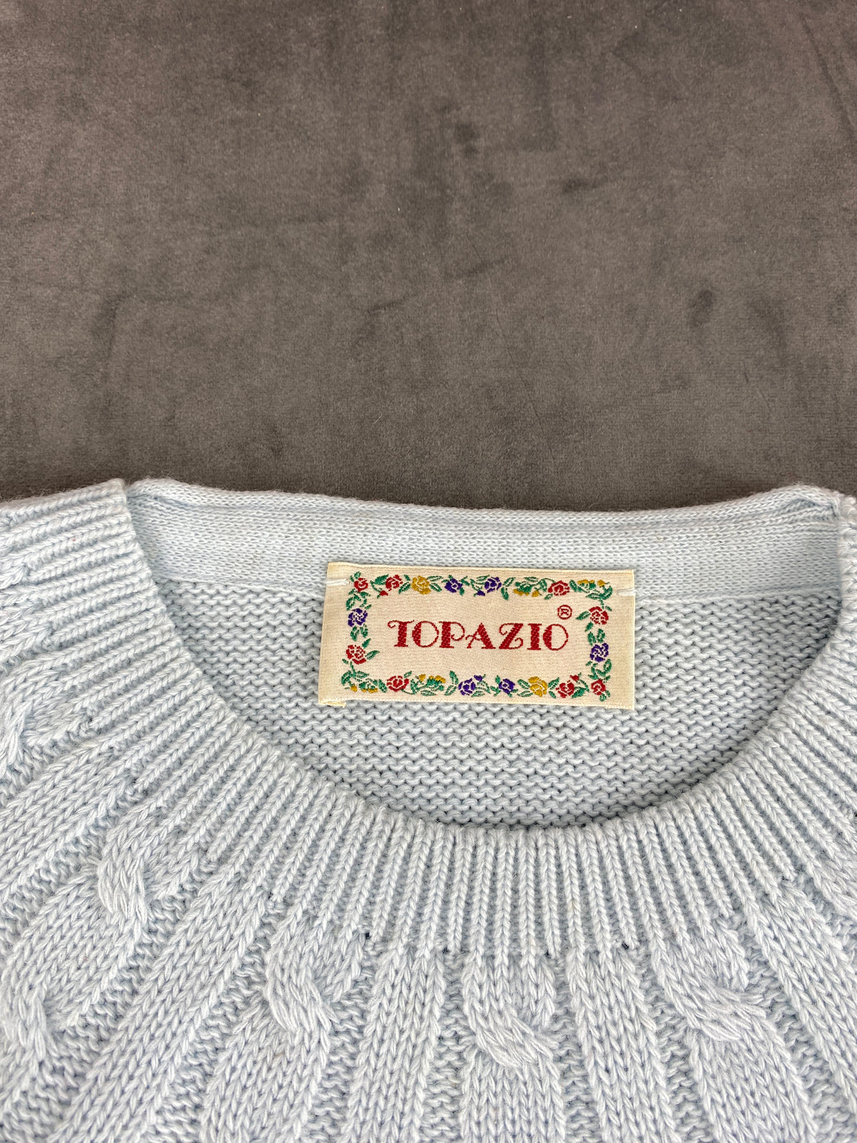 Maglione azzurro polvere lavorato Topazio vintage – Donna Taglia M