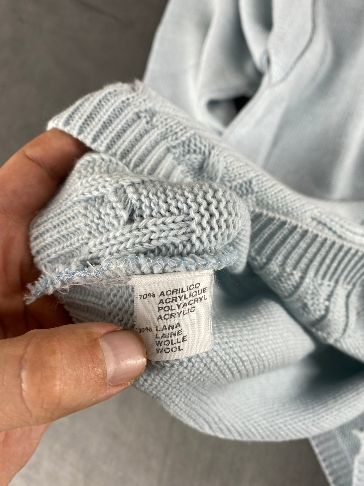Maglione azzurro polvere lavorato Topazio vintage – Donna Taglia M