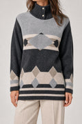 Maglione lupetto con fantasia geometrica grigio vintage – Donna Taglia L