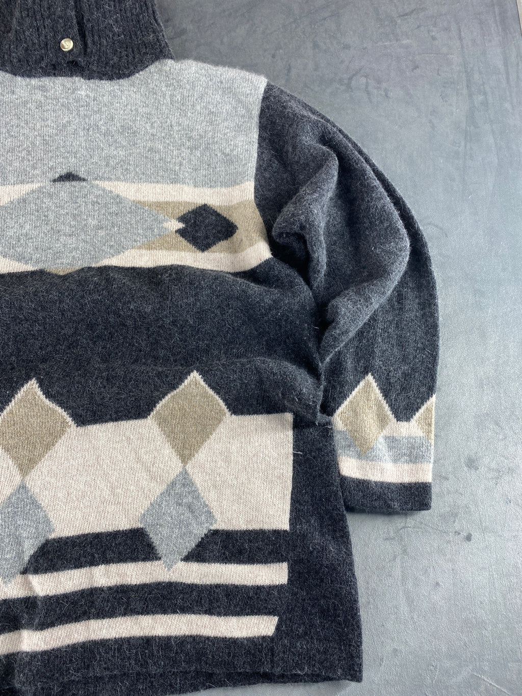 Maglione lupetto con fantasia geometrica grigio vintage – Donna Taglia L