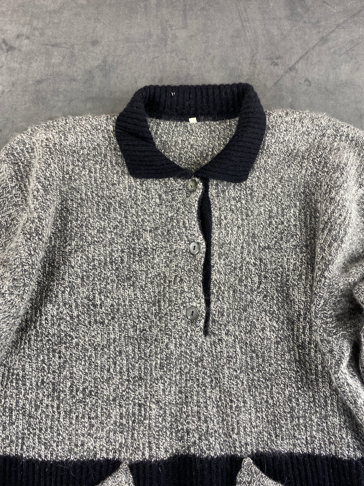Maglione polo grigio con tasche a contrasto vintage – Donna Taglia L