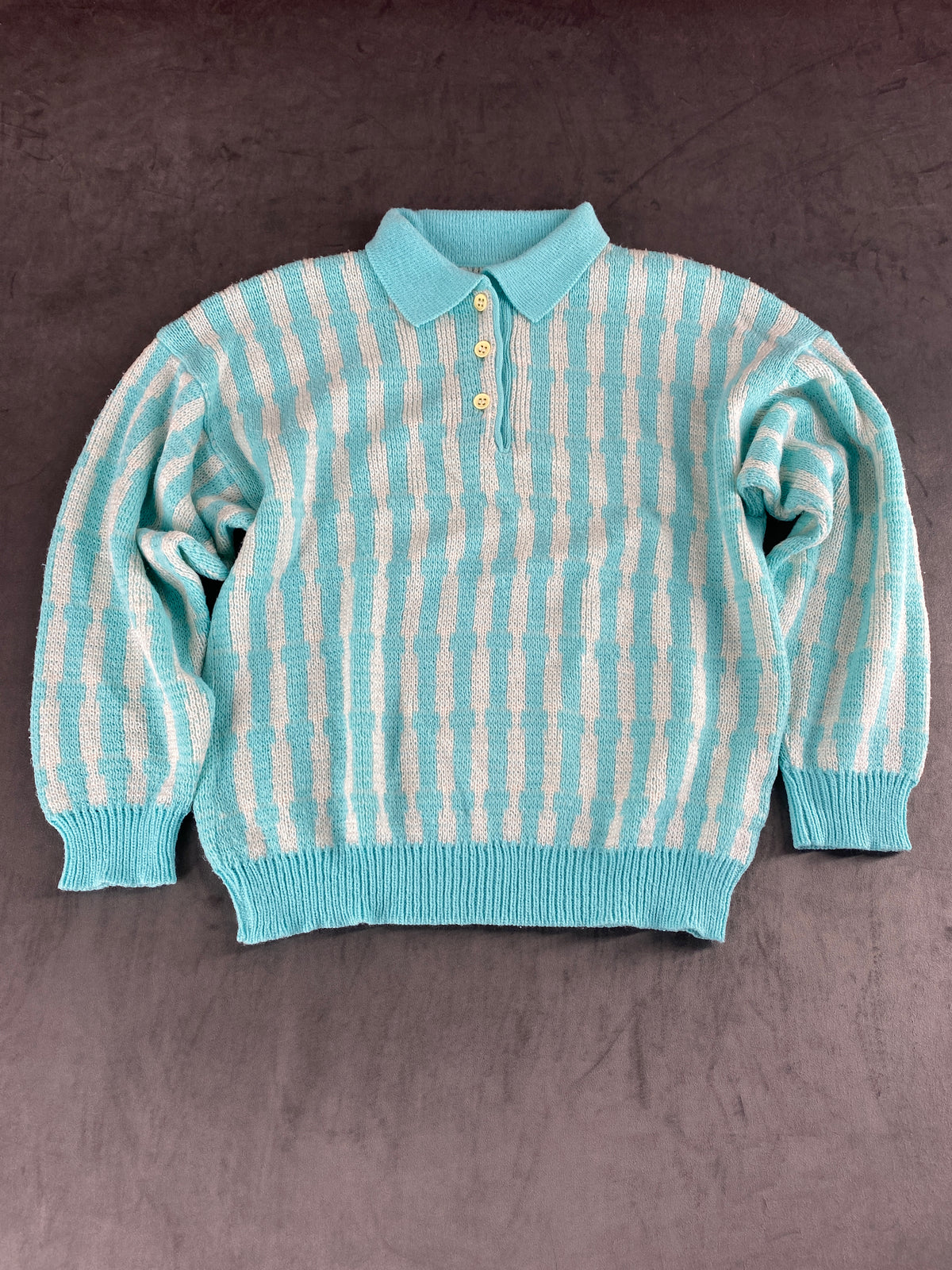 Maglione polo azzurro a righe vintage – Donna Taglia L
