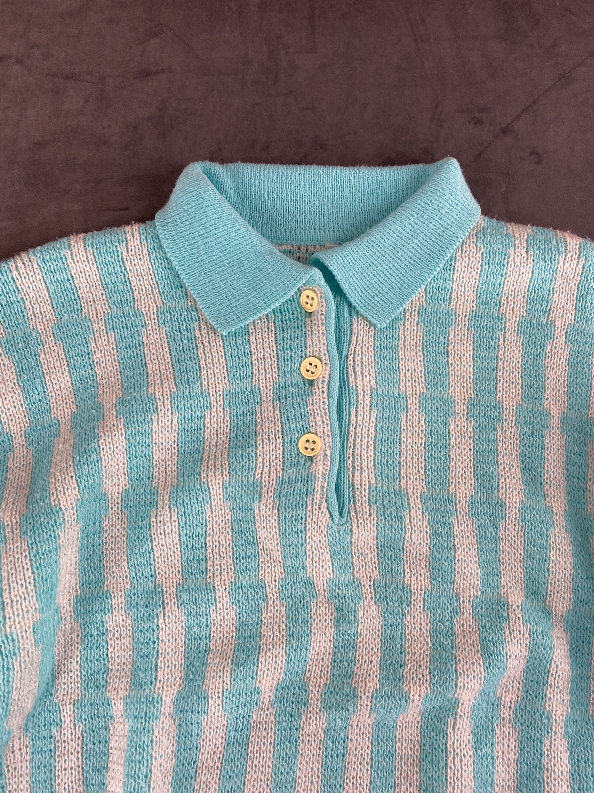 Maglione polo azzurro a righe vintage – Donna Taglia L