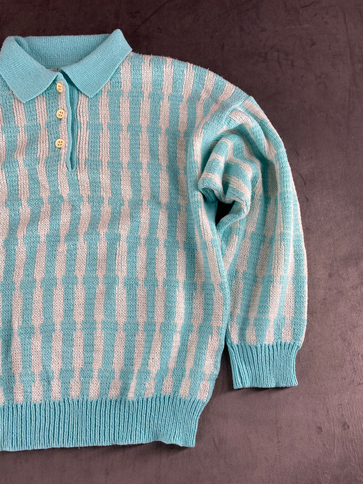 Maglione polo azzurro a righe vintage – Donna Taglia L