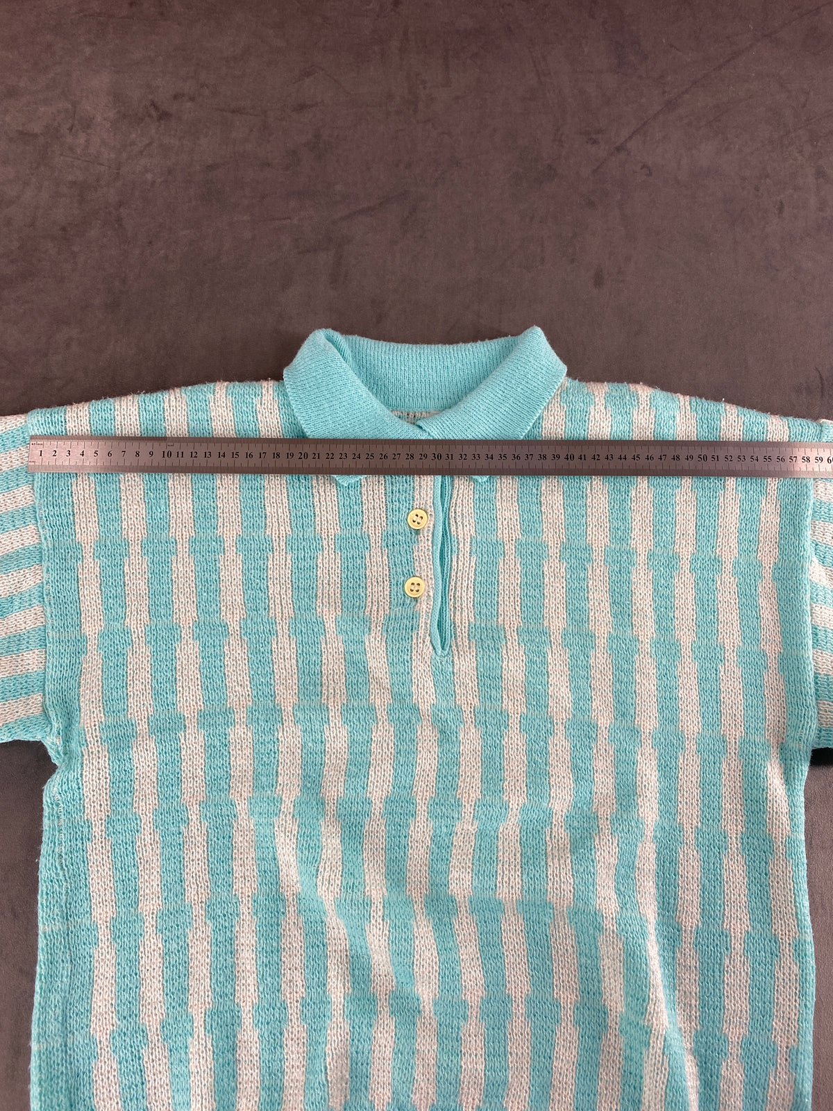 Maglione polo azzurro a righe vintage – Donna Taglia L