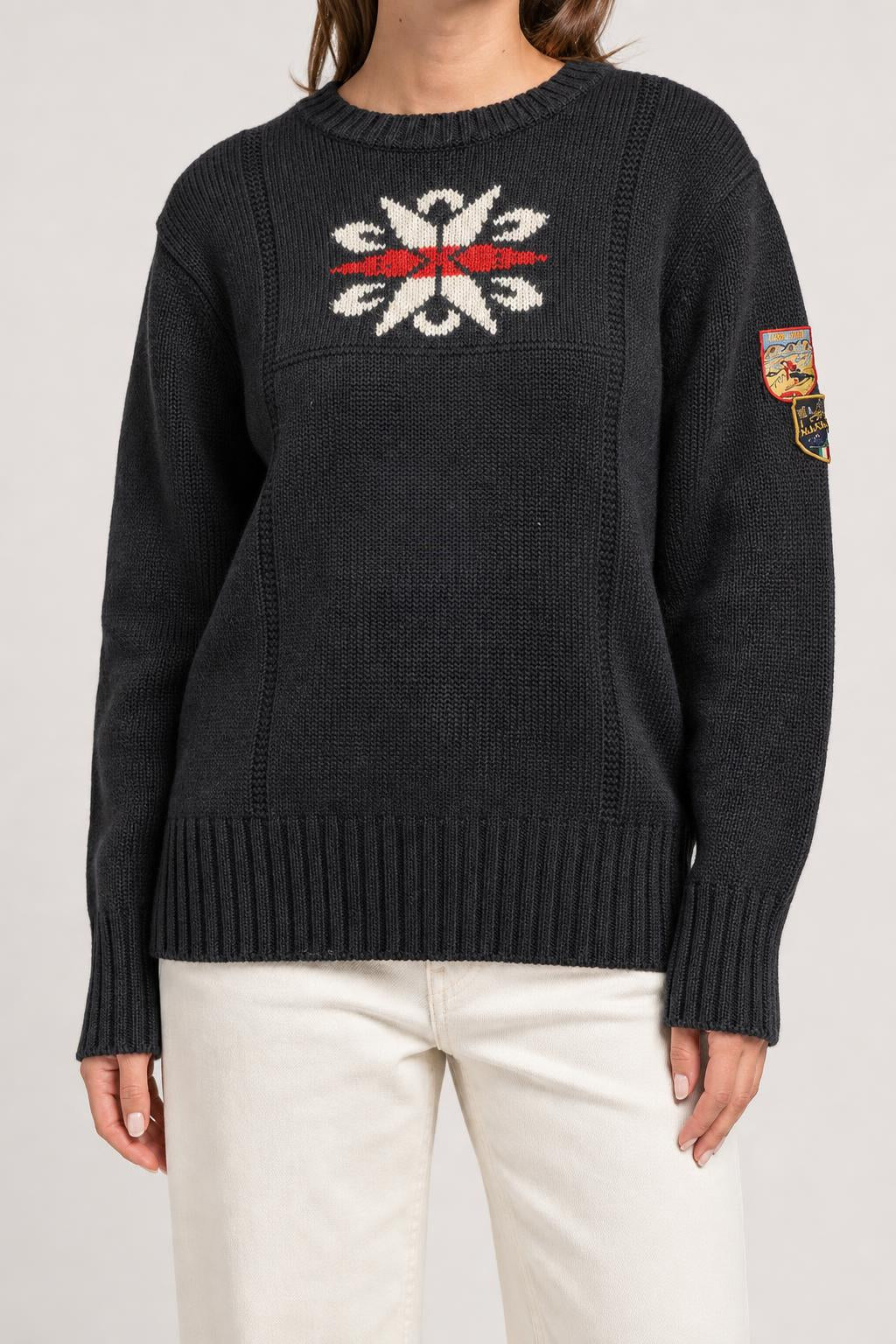 Maglione con ricamo alpino nero Luis Trenker vintage – Donna Taglia M