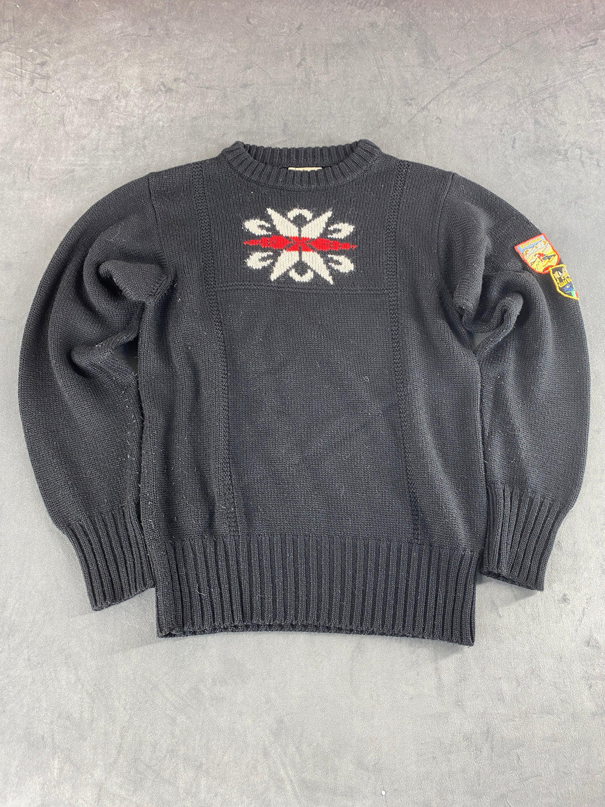 Maglione con ricamo alpino nero Luis Trenker vintage – Donna Taglia M
